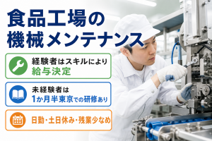 食品工場で機械メンテナンス／日勤土日休／月給25万～スキルによる