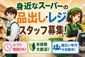 都市型小型スーパーの早朝レジ業務／シフト制／駅チカ