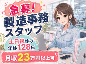 製造事務／発注・データ入力／日勤／土日祝休み