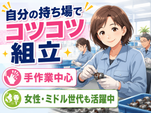 手作業中心のモーター部品組立スタッフ／2交替