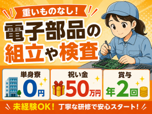 電子部品の組み立てスタッフ／重量物なし／寮費補助