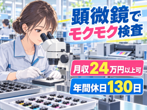 顕微鏡を使った製品検査／コツコツ軽作業／2交替