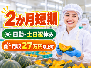 2か月短期／食品工場スタッフ・かぼちゃ加工／長期でも相談可