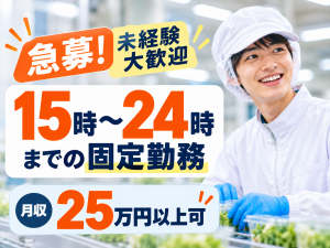 食品製造／15時スタート・深夜0時までの夜勤専属／土日祝休み